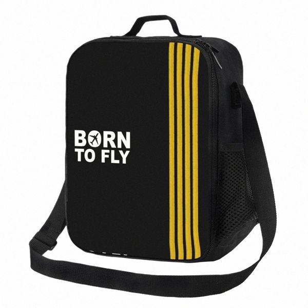 Born To Fly Captain Stripes Lancheira com isolamento térmico Pilot Air Fighter Lunch Tote para crianças Armazenamento escolar Bento Food Box 56ny #