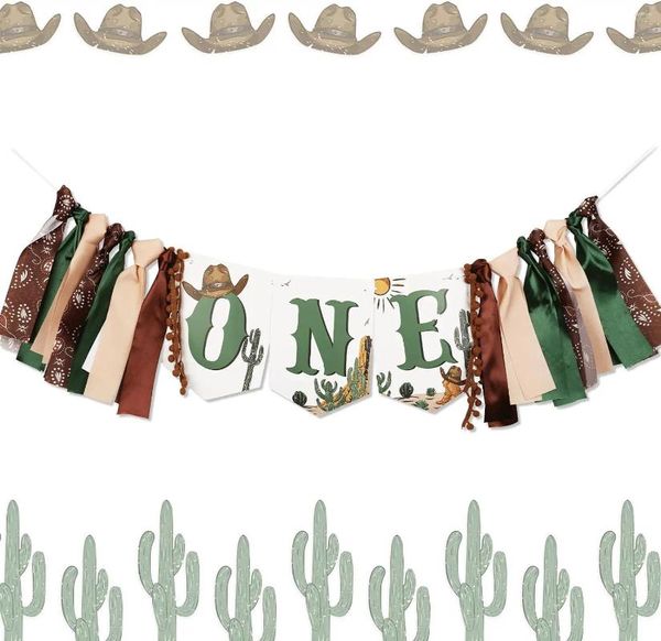 Decoração de festa ocidental cowboy uma cadeira alta banner 1º aniversário decoração pré-montar primeiro rodeio como o oeste tinha ano de idade