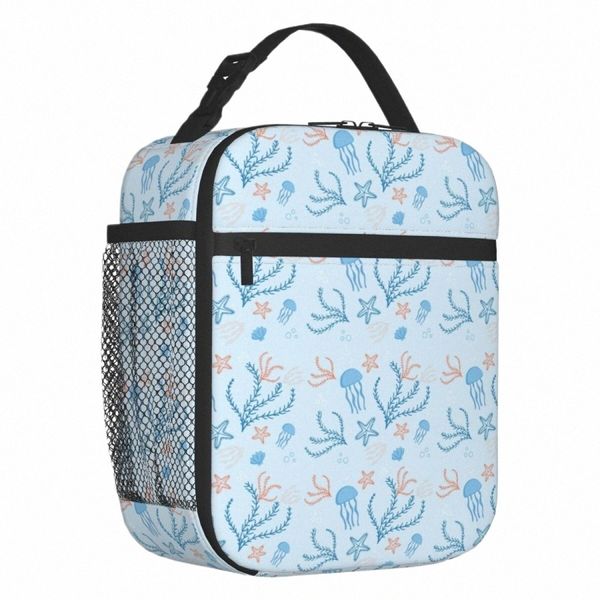 Personalizado Sea Blue Jellyfish Padrão Lunch Bag Mulheres Cooler Lancheiras Isoladas Térmicas para Crianças Escola M4ki #