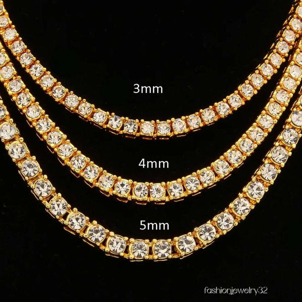 Hip Hop 4mm grüne CZ Zirkonia Kette vergoldet Männer Frauen Schmuck Halsband Iced Out Diamant Tennis Kette Halskette