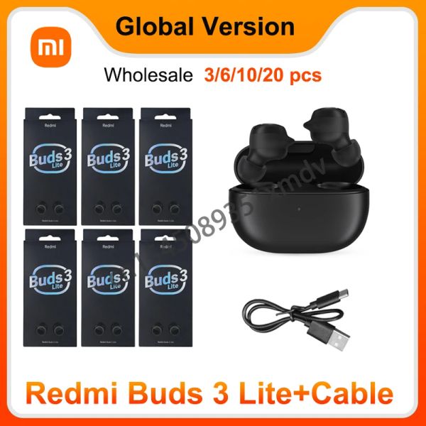 Kopfhörer 3/6/10/20 Stück Xiaomi Redmi Buds 3 Lite Black Global Edition Bluetooth-Kopfhörer Echte kabellose Kopfhörer mit Ladekabel