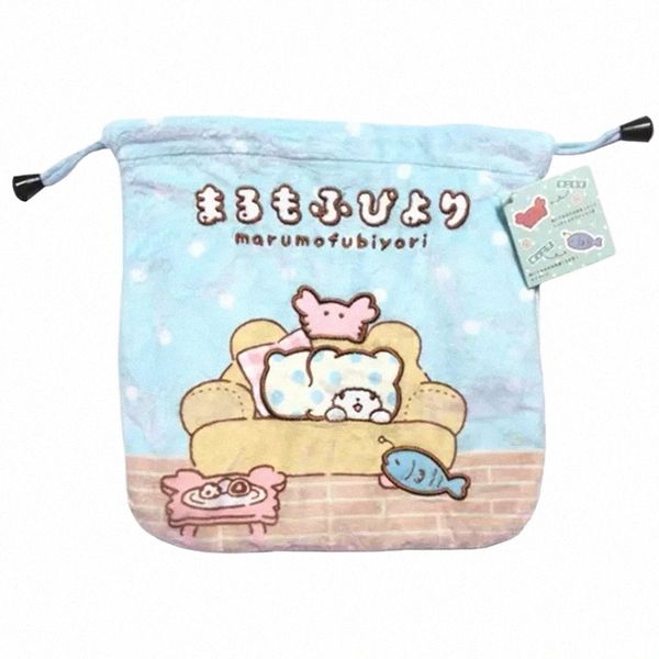 Marumofubiyori Bolsa de cordão de pelúcia Bolsa fofa Bolsa de armazenamento Kawaii Anime Urso Organizador de viagem Bolsas u05J #