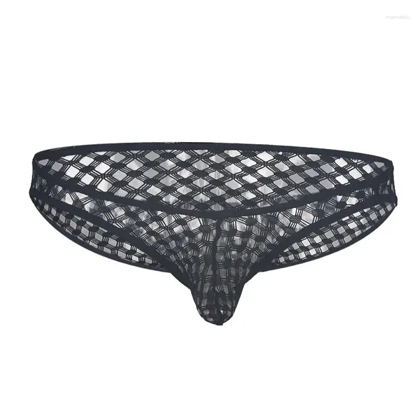 Cuecas homens sexy roupa interior briefs oco bulge bolsa transparente xadrez respirável tanga jockstrap