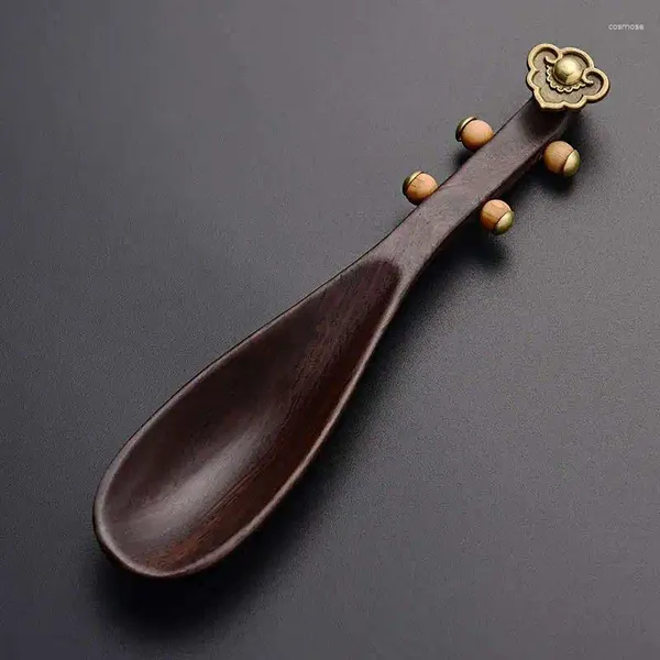 Paletta da tè in legno di ebano, paletta per liuto cinese, strumento per la preparazione della casa, cucchiaio solido, pala, confezione regalo, accessori per cerimonie