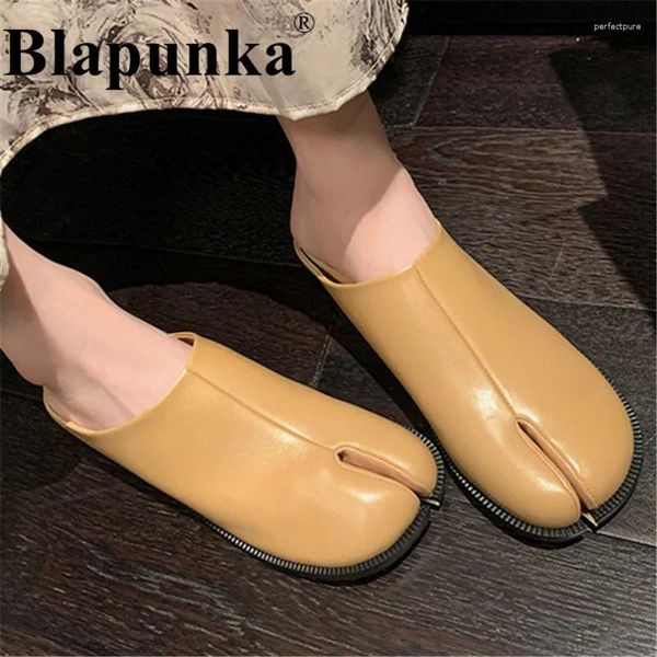 Slippers blapunka chique feminino moderno dividido dedo do pé verdadeiro genuíno couro mulas confortabil