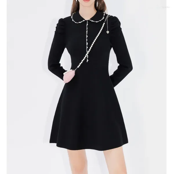 Abiti casual Black Knit Small Fragrance Mini Dress Dress Spring Autumn Female Fashi