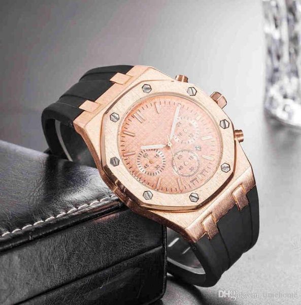 Rose Gold Watch Black Rubber Strap Mens Business Casual Calibre 36 Moda Banda de Relógio 22mm Sports Man Designer Relógios WRI9436346