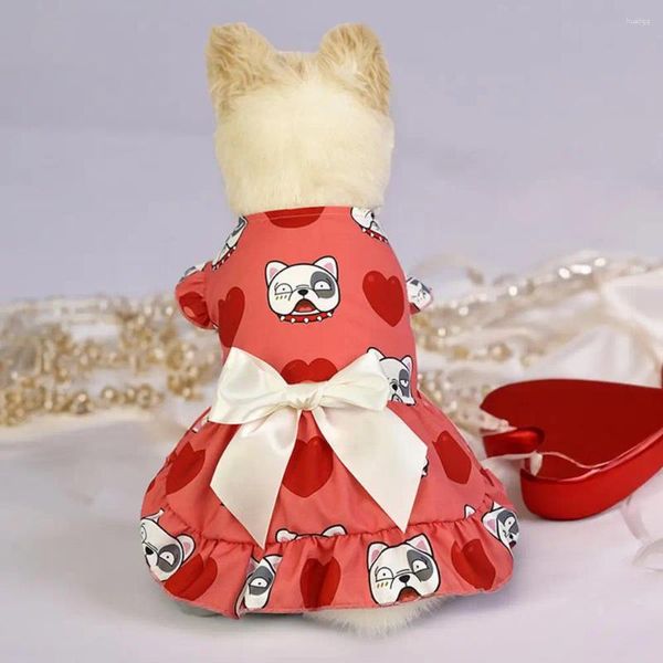 Vestido de estimação de roupas de cachorro encantador com decoração de arco decorado saia de princesa para gatos cães cães de desenho animado peludo