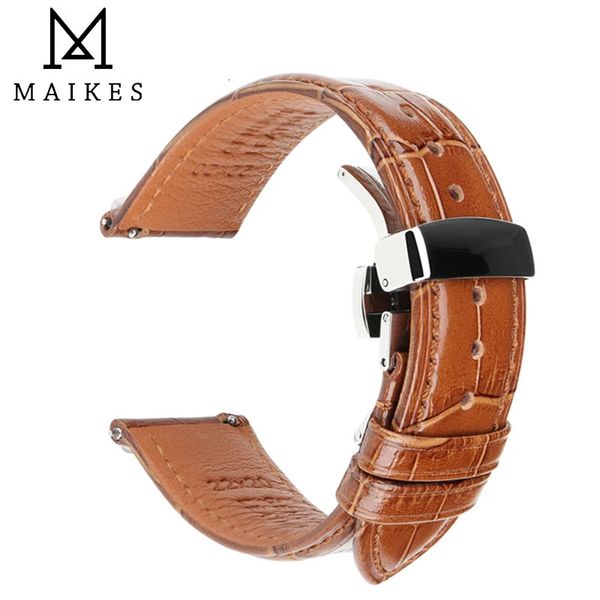 Orijinal İnek Deri İzleme Bandı Hızlı Bırakma Saati Strap Band Bilekler Kemer Siyah Kahverengi Kelebek Toka Değiştirme 18-24mm 240422