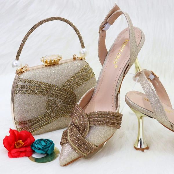 Платье обуви EST прибыли в классическом стиле золотисто -цвет женский сумки для ручной работы с высокими каблуками