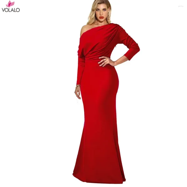 Vestidos casuais Volalo Mulheres ombro Slim Dolds Dress Long Dress Long Even Evening Party Floor Long Vestido de Festa