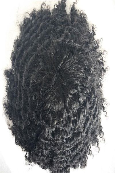 Onda de 10 mm Afro Curly Mens Toupee Full Lace Human Hair Toupe para homens negros Sistema de substituição Deep Curly Remy Hair Lace Men Wig1902589