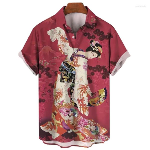 Herren lässige Hemds Mode japanische Kimono Grafik Japan Frauen 3D für Männer Kleidung Kurzmädchen Ärmel Männliche Reversbluse
