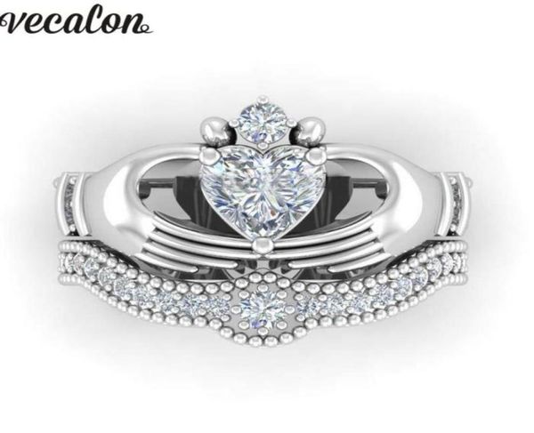 Обручальные кольца Vecalon Luxury Lovers Claddagh Кольцо 1CT 5A Циркон CZ CZ BELONGED CONGEDENT SET для женщин MEN6082446