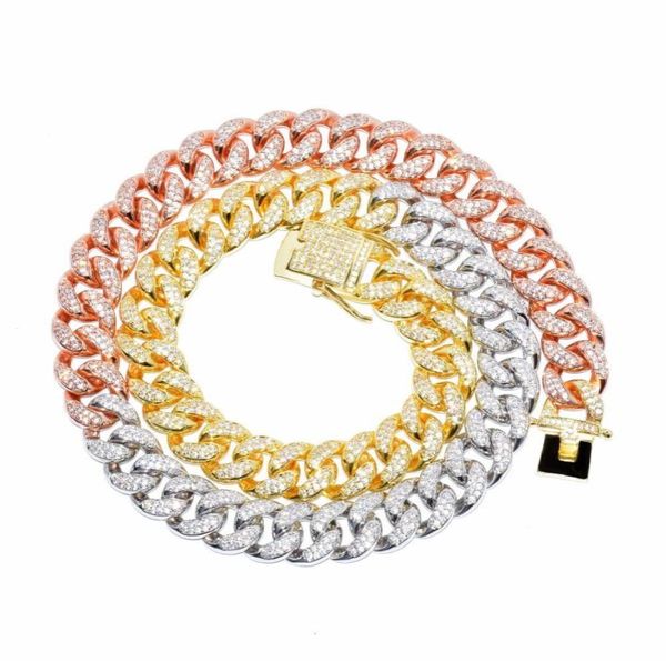 Cadeia de colar de cor misto de 12 mm gelado de zircão de zircão de zirp jóias de jóias de abre de cobre de cobre de prata de zircão de zircão Link de colar masculino 1626504622