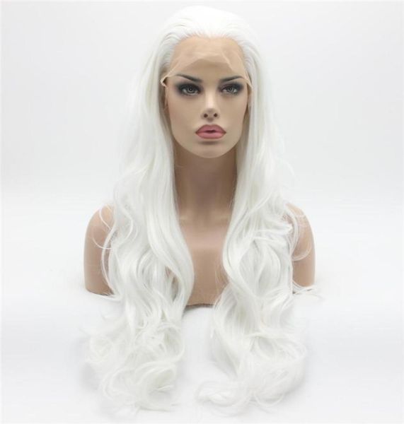 IWONA HAIR BONITO WAVY LONGO LONGO BRANCO HALLOWEEN WIG 121001 Half Hald Hand Aplacado Resistente ao Calor Lace Synthetic Front Wig2673232