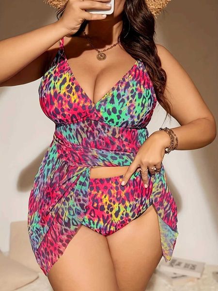 Tanwwear tankini feminina estampa de leopardo para mulheres plus size swimsuit 2024 Sexy Backless Basta