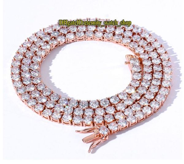 Европейский и американский хип -хоп 3 -миллиметровый розовый золото CZ Diamond Tennis Chain Mens Out Diamond Bracelet Countrace Пара теннисная цепь et8191835