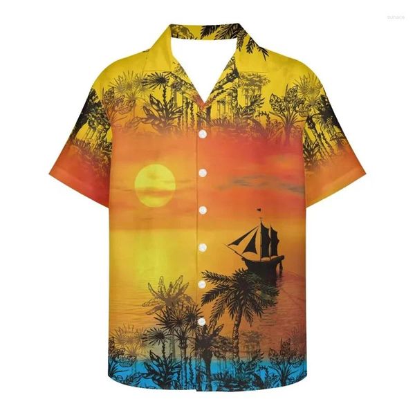 Herren lässige Hemden 2024 Großhandel Vintage Kurzarm Kurzarm Kubaner Kragen Shirt Polynesian Tribal 3D Print Hawaiianer