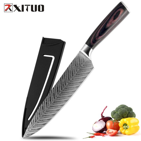 Webcams Xituo Kitchen Chef Knives 8 polegadas Padrão clássico japonês 7CR17 Aço inoxidável Landing Padrão de laser vegetal Santoku faca