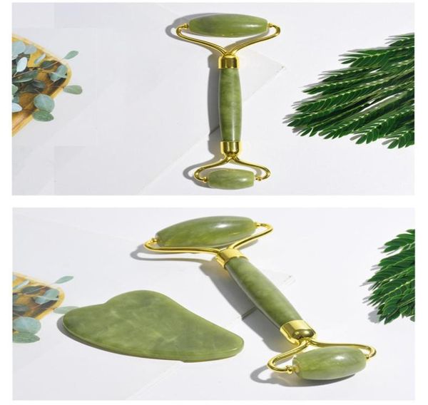 Ganzes natürliche Jade -Roller Dünne Gesichtsmassaget -Hebewerkzeuge Schlanker Gesicht Gua Sha Green Stone Antiagging Falten Haut Haut Beauty Care2386364