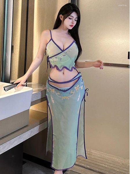 Vestidos de trabalho Sexy Split Body Nightgown Desire puro Hanfu Passionado Tentação Roupa Uniforme de Moda Chinesa Duas peças Salia JVV8