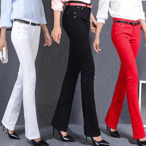 Jeans femininos 2024 Moda de primavera e outono calças de bootcut reto de estilo coreano