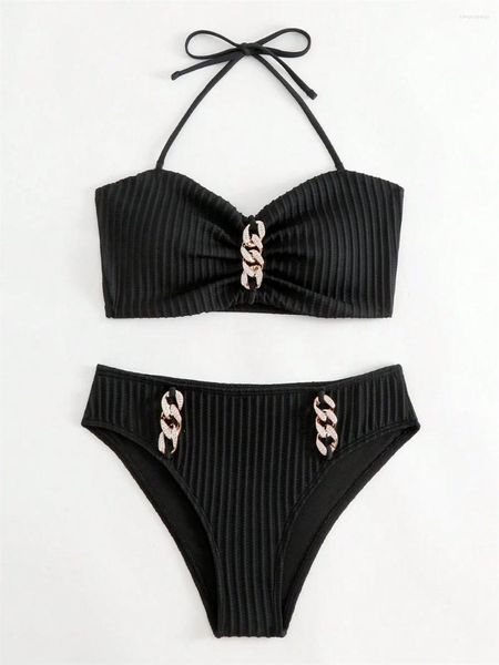 Kadın Mayo Rhinestone Bandeau Mayo Bikini String Halter Y2K Yüksek Bel Thang İki Parçalı Kadın Brezilya Plaj Giyim Mayo Takım