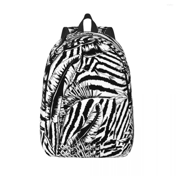 Bolsa de estudante de mochila folhas tropicais zebra exótico padrão preto padrão laptop de casal leve pai-filho