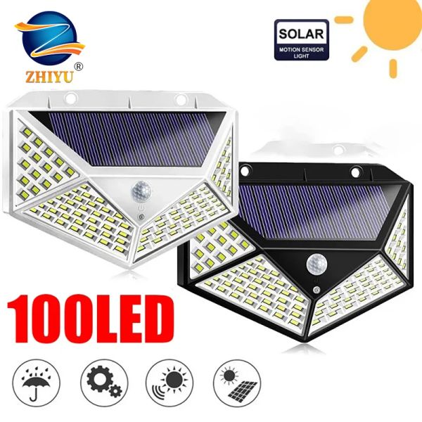 Dekorationen 100LED Solar Lights Outdoor PIR Motion Sensor Courtyard Wandlampe Solarkraftlicht wasserdichte Sonnenlampe für Gartendekoration