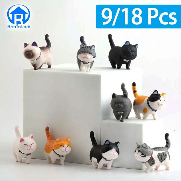 918pcs Mini Cat Ornaments Cute Kawaii Kitten Figurine per regali di compleanno Decorazione per la casa Desktop Model Accessori da giardino 240429