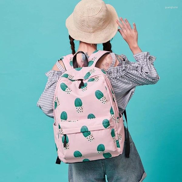 Bolsas escolares vendas cactus impressão mochila fêmea saco de estudante júnior coreano de grande capacidade lazer 2024