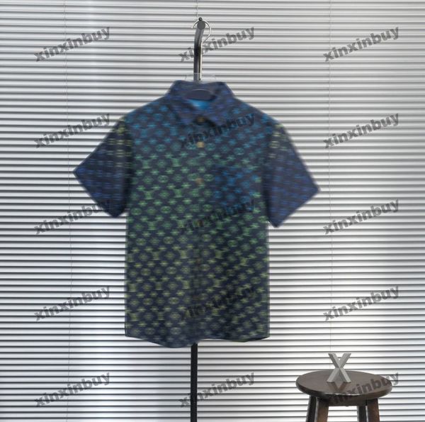 Xinxinbuy Männer Designer Tee T-Shirt 2024 Italien Regenbogen Jacquard Denim Hemd Sets Kurzarm Baumwolle Frauen Schwarz Weiß S-3xl