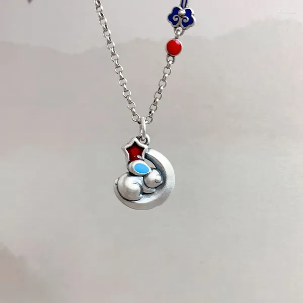 Catene Simplicità originale 925 Silver Moon and Star Collana per donne Cute Pendant Ruyi Chain Party Jewelry