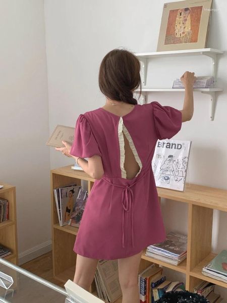 Платья для вечеринок 2024 Корейский стиль Ins Design Sense Edge Open Back Puff Riceves кружевное платье Maxi для женщин