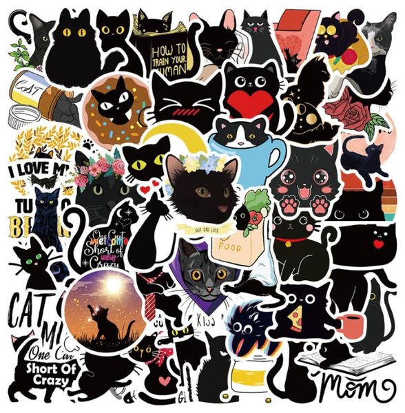 50pclot Cartoon Creative Mite Black Cat Sticker