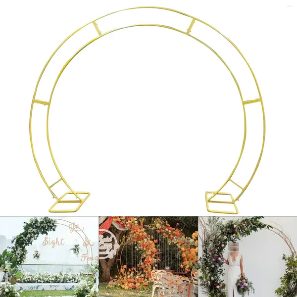 Decorazione della festa Gold Double Arch Circle Curved Ferro Curve Decorative Props Flower Rack per il matrimonio