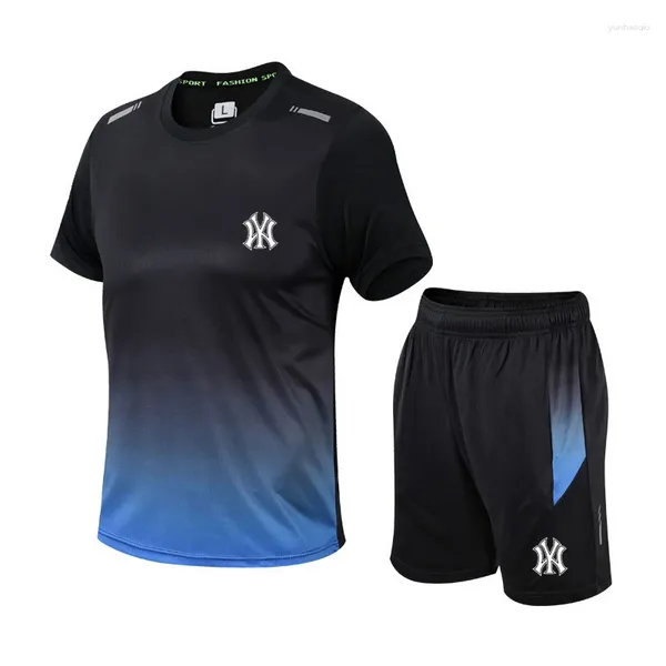 Testes masculinos 2024 Summer Sportswear Gradient Impresso Badminton Terno de camiseta ao ar livre de camiseta respirável