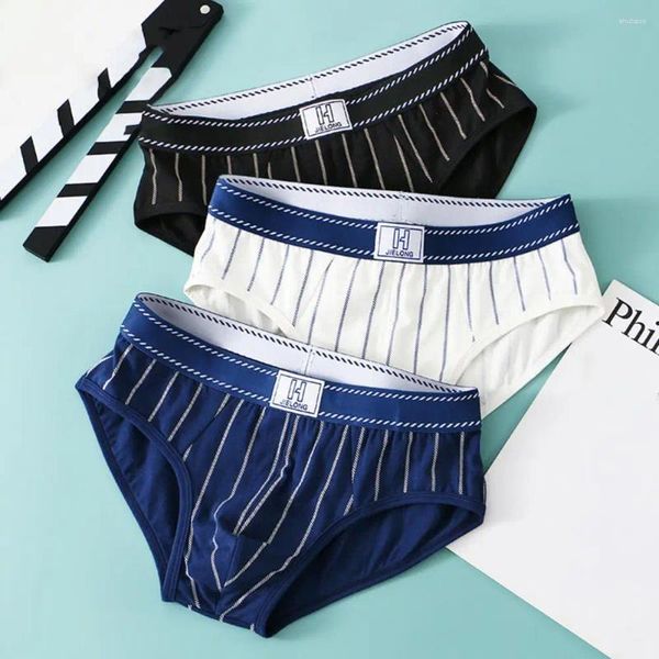 Underpants Mid-Rise Slips Briefs Vertical Stripe Casual Striped con ampio design U-Convex 3D a vita