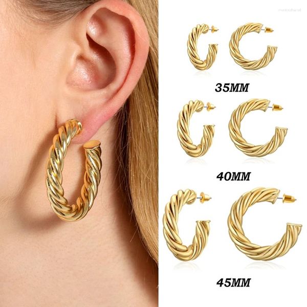 Hoop Ohrringe Edelstahl 1 Paar Spiralwendung für Frauen Vintage Gold Silber Farbe Twisted C Form Ohrring Schmuck Großhandel