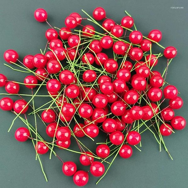 Dekorative Blumen (100 Stcs/Pack) Mini -Beeren Simulation Frucht künstlicher Perle Blume Staubblätter Kirsch Hochzeit DIY Geschenkbox Dekoriert Weihnachten