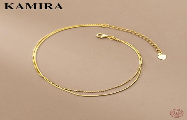 Kamira Real 925 Sterling Sterling Vintage semplice perle a doppio strato caviglia a campana da ossa per donne nozze 18k oro gioiello raffinato5472988