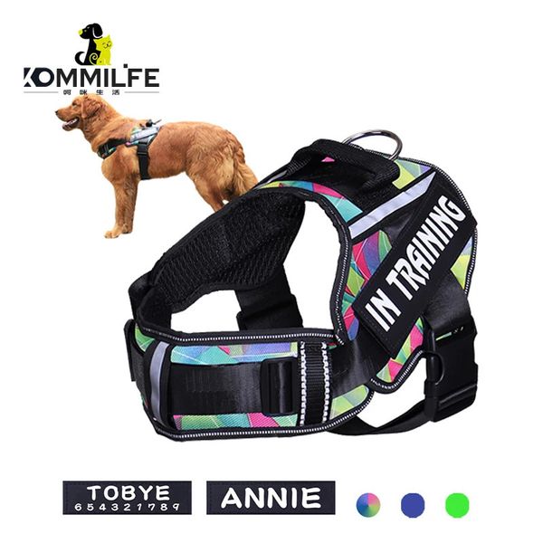 Cablaggio personalizzato per cani in nylon regolabile kommilife per cani riflettente con cassetta per cani da guardia del collo traspirante no pull 240415