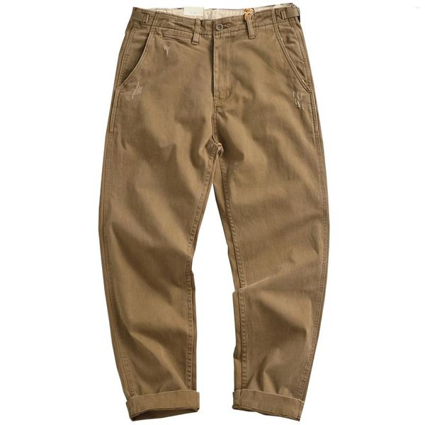 Erkek pantolon ağır siklet yüksek kaliteli streç chino erkekler için gündelik sarmaşık ayarlanabilir yan toka sıkıntılı düz konik pantolon erkek