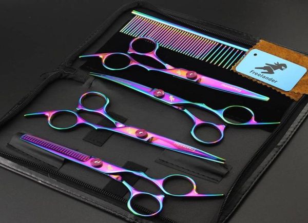 Com embalagem de varejo Lander, 60 polegadas 4cr 62hrc Cabelo de corte de tesoura Kit Rainbowpurple Scissors Set Drop Shippin76999822