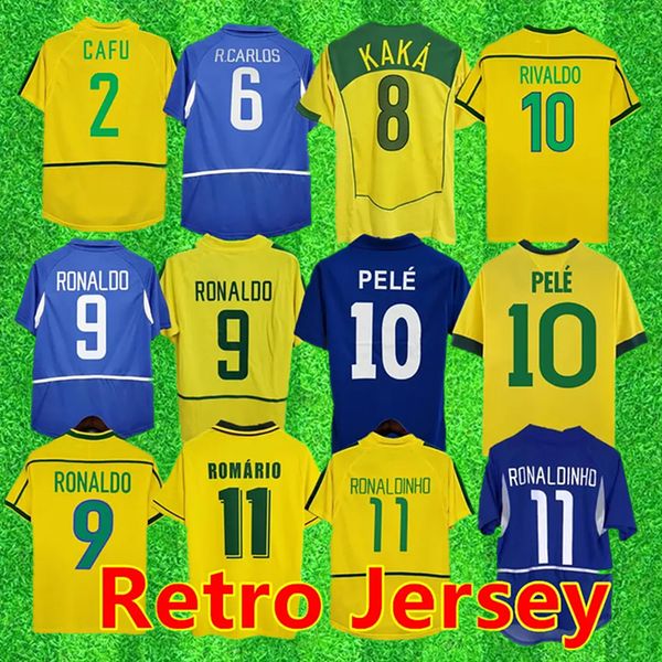 Brasil Vintage Jersey Romario Rivaldo Brazils Carlos Ronaldinho Camisa de Futebol 1998 2002 Ronaldo Kaka 2006 2000 1994 1970 1957 1950 Pele Retro Futbol Formaları