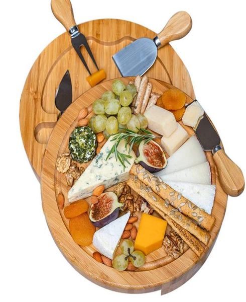 Board di formaggio in bambù e set di coltelli rotondi assi di salumi per piatti di carne girevoli per le vacanze Reaimpazzanti per la casa cucina utensili da cucina2064106