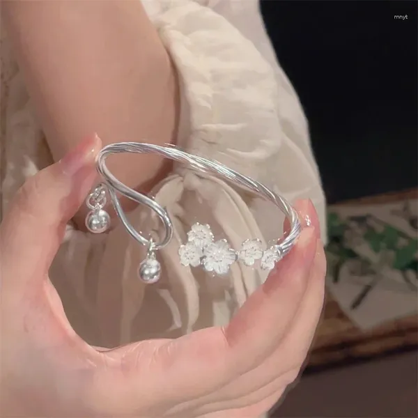 Бругл китайский стиль вишневого цвета открытый браслет для женщин серебряный цвет белый цветок цветочные браслеты вечеринка эстетика ювелирные изделия