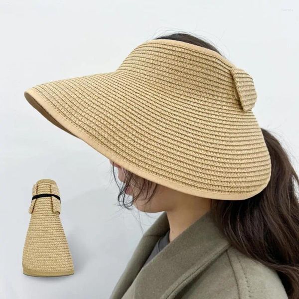 Широкие шляпы складной пляжные шляпы дамы стильная защита от солнца с декором лука для женщин садоводство рыбалка