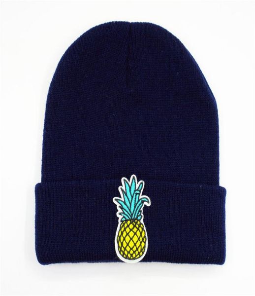 Ldslyjr algodão Bordado de abacaxi bordado de frutas de malha chapéu de inverno chapéu de chapéu de gorro de gorro para adultos e crianças 1478684659